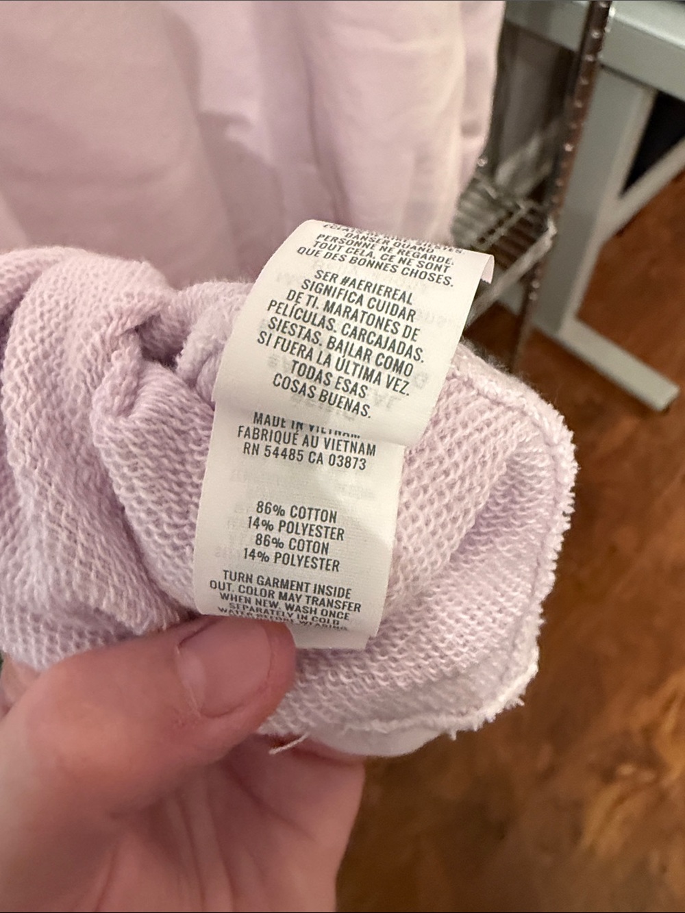 aerie Crewneck Sweatshirt in Pale Pink with White Piping - Picture 7 of 7